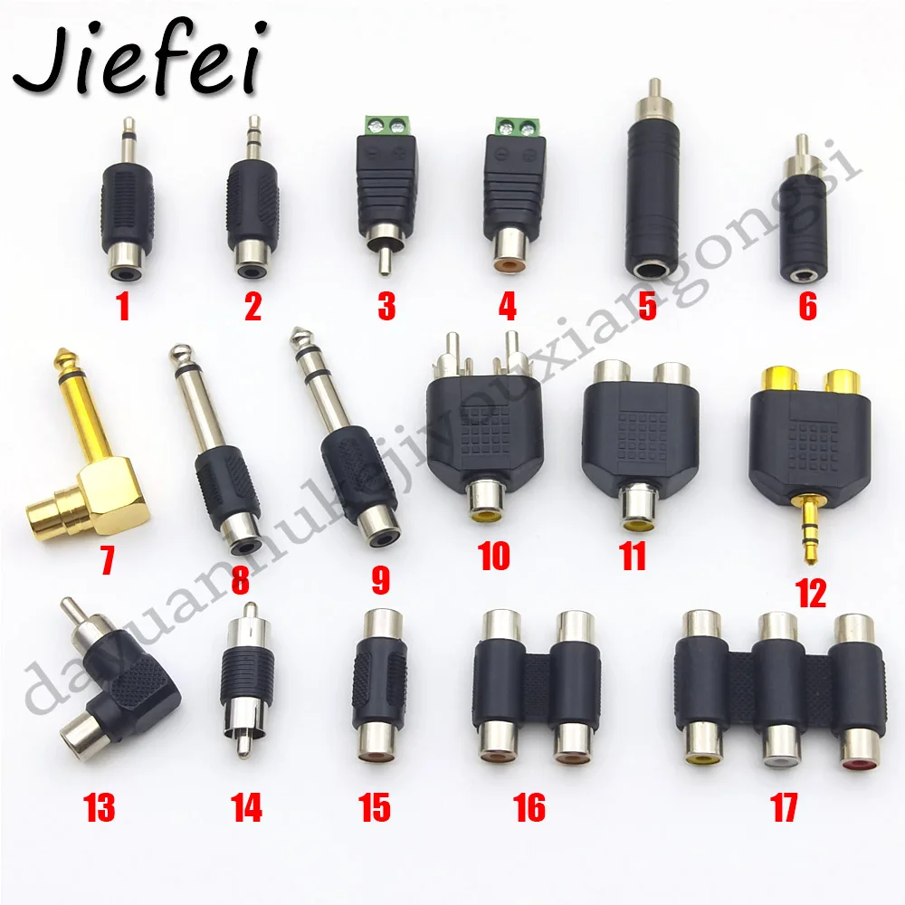 Imagem -02 - Adaptadores Rca Macho e Fêmea 100 Peças 17 Tipos de Conector de Áudio Rca Macho e Fêmea para Rca 3.5 mm 6.35 mm Mono Estéreo Conector Macho e Fêmea