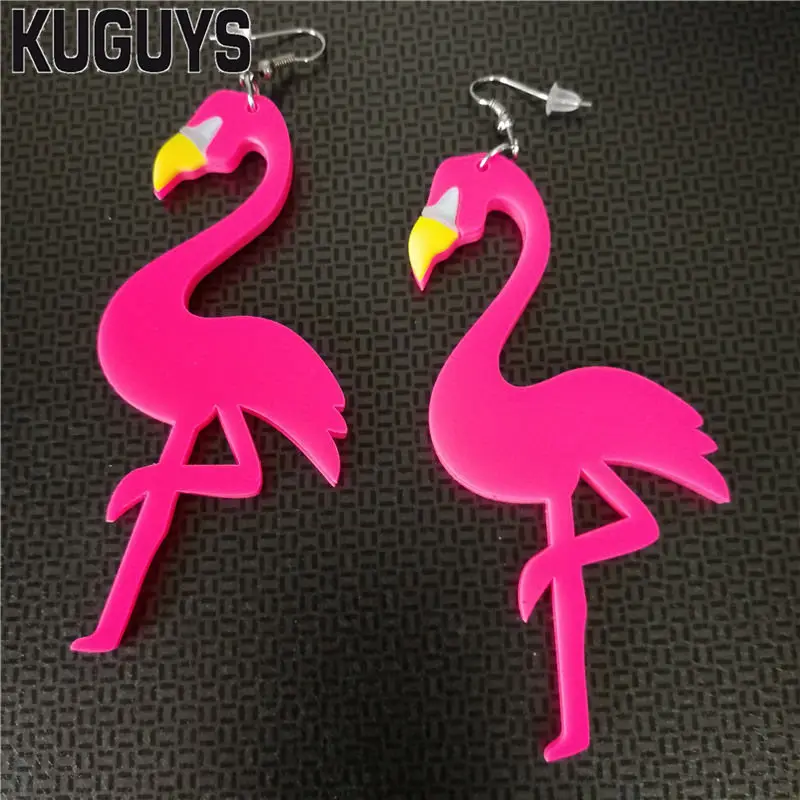 KUGUYS Fashion Holiday Jewelry Flamingos Large Drop Earring for Women Toucans Long Dangle Earrings