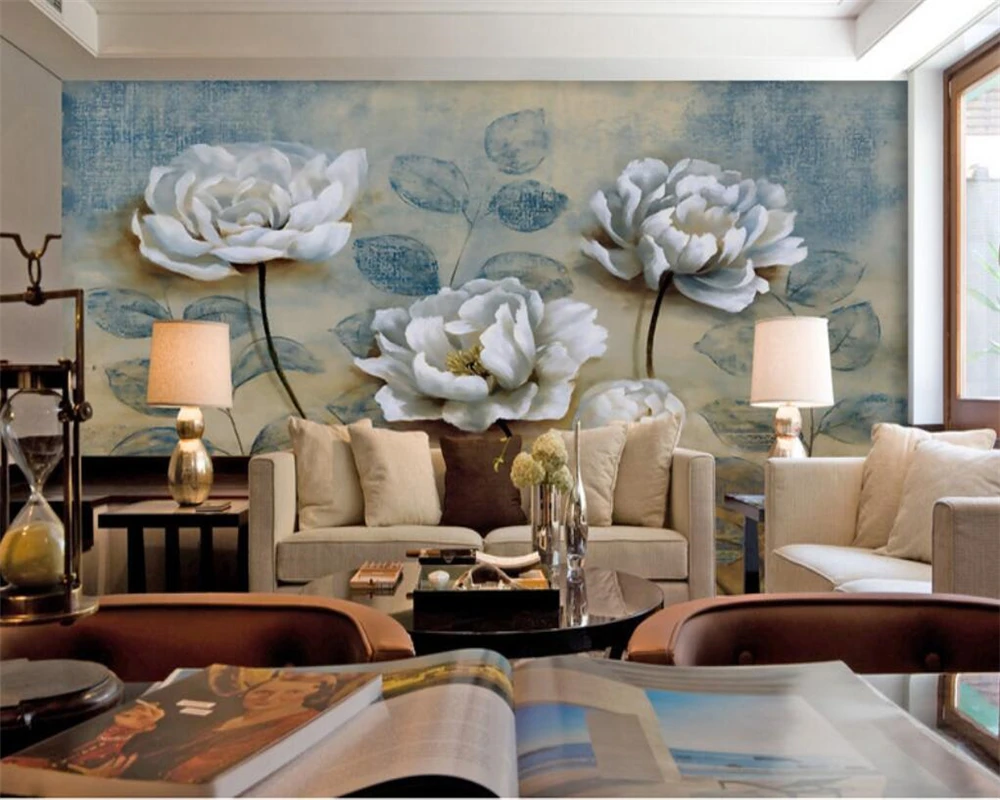 

beibehang Custom Wallpaper Home Decorative Mural European Style Vintage Peony Fresco TV Wall Background Wall mural 3d wallpaper