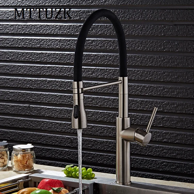 

kitchen Brushed Nickel basin Sink Faucet Deck Mount Pull Out Dual Sprayer Nozzle Hot Cold Mixer Water Taps Universal faucet