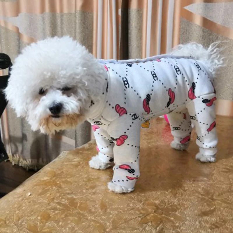 Winter Pet Clothes Dog Printed Jumpsuits For Small Dog Warm Coat Soft Velvet Dog Pajamas Puppy Hoodie Chihuahua Poodle