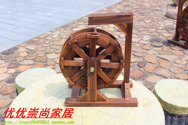 Wooden waterwheel transport round wooden windmill Feng Shui garden ornament made of water turbine ornaments false mountain fount