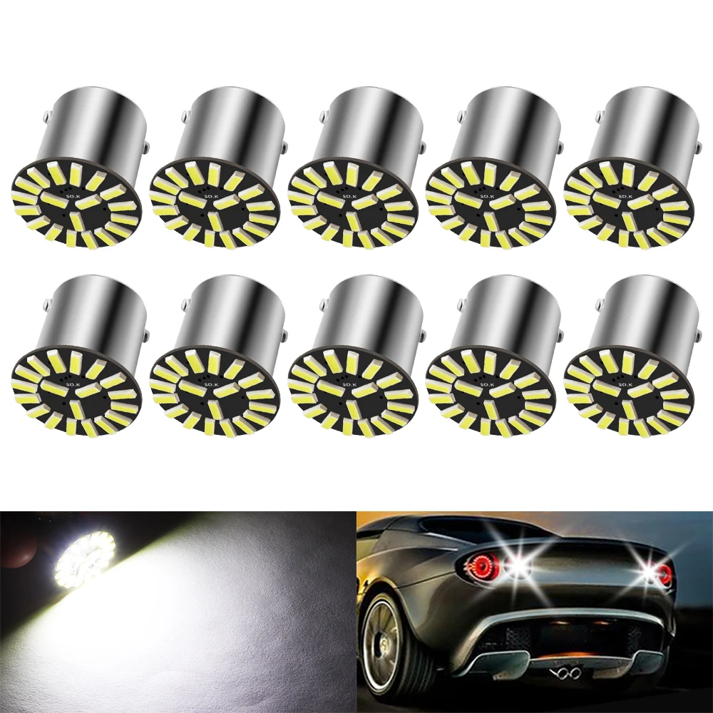 

10pcs 1156 BA15S P21W S25 LED Bulbs 4014 SMD 19 Chips 6500K White For Car Auto Reverse Backup Tail Light Side Marker Lamp DC 12V