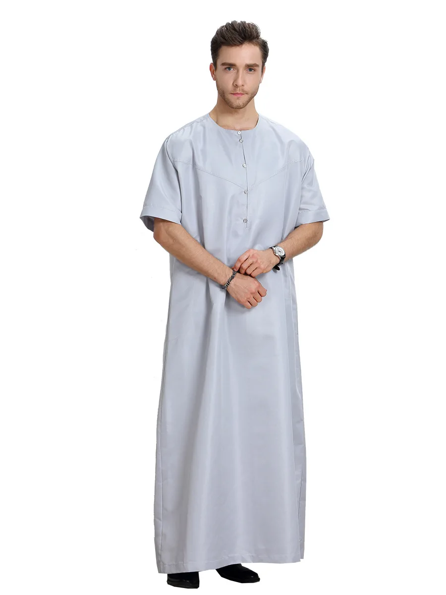 Muslim Men Arabic Islamic Hombre Summer Short Sleeves Thobe For Men kaftan Homme Muslim Clothes Abaya Baju Muslim Pria CN-049