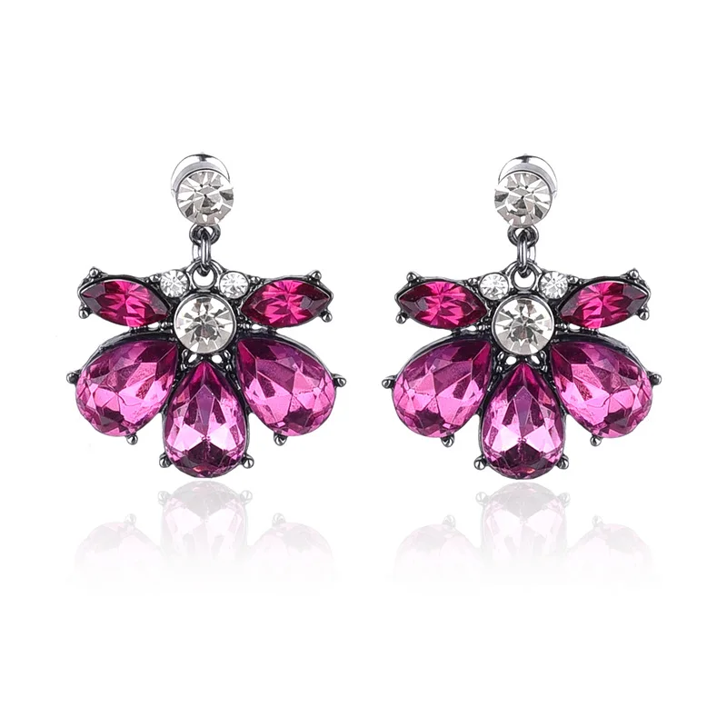 Acrylic Crystal Stone Flower Petals Drop Earrings Fashion Rhinestone Stud Piercing Earrings Women Jewelry