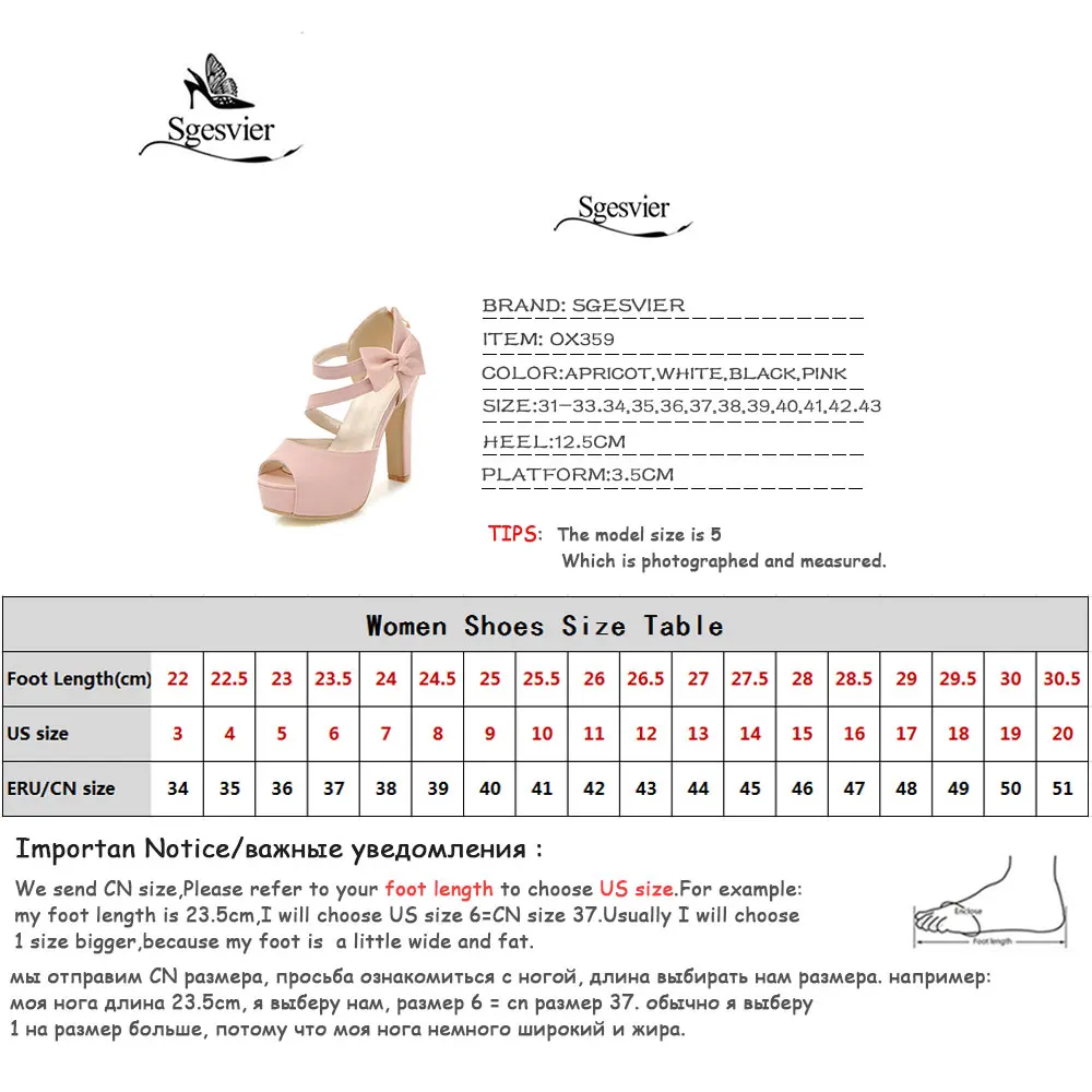 SGESVIER Hot Sale Women Sandals Thick High Heels  Open Toe Bowtie Shoes Woman Black White Platform Zipper Peep Toe Shoes OX359