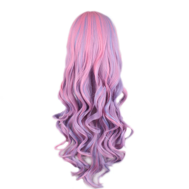 WoodFestival Synthetic Wig With Bangs Pink Party Cosplay Wigs For Women Long Hair Colored Rainbow Red Blue Brown Female Wavy