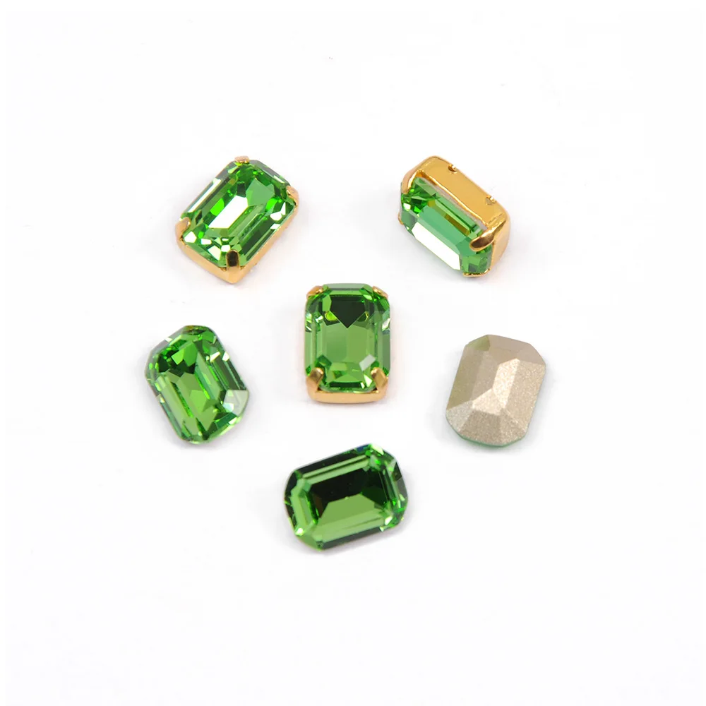 Peridot 13X18mm 10x14mm K9 Glass Crystal Tctagon Strass Sew on Pointback Fancy Stone Jewelry Crystal Rhinestone