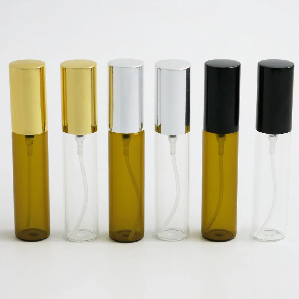 360 x 10ml Disinfectant Glass Perfume Spray Amber Clear Bottle Women Cosmetic Spray Refillable Black Sliver Gold Aluminum Cap