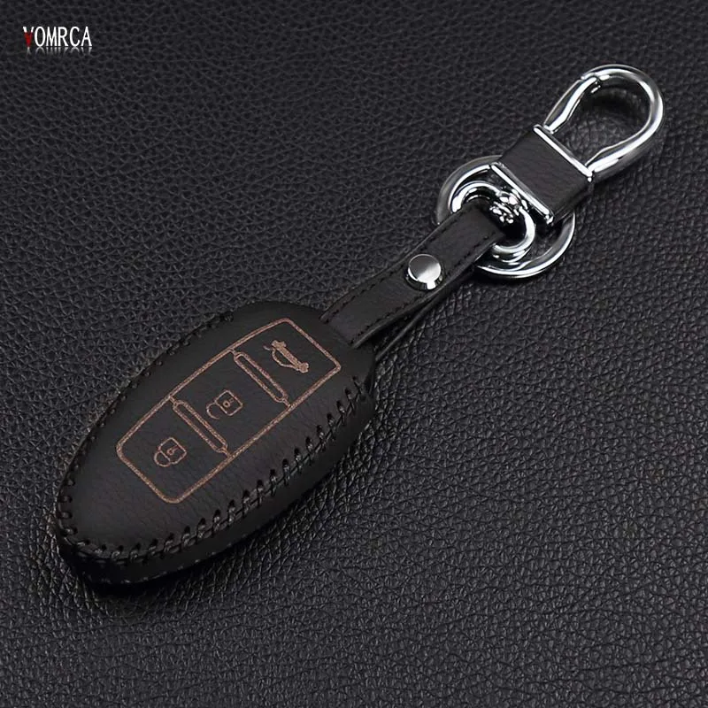 Leather Key Covers Case For Nissan Qashqai Pathfinder Versa Tidda Murano Rogue X-Trail Smart Car Key Jacket With Keychains