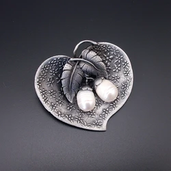 New Antiqued Tin Silver Plated Black Jewelry Unique Design Nature Freshwater Pearl Brooch Pins For Women, Item NO.: BH7944