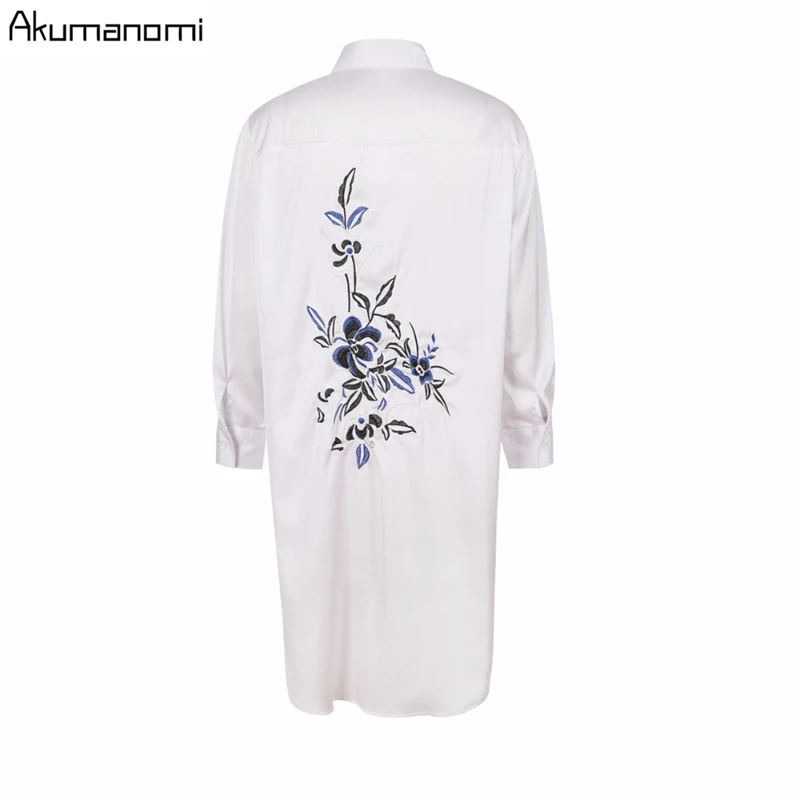 Plus Size Solid White Women Blouses Floral Embroideried Long Sleeve Female Clothing Casual Lady Tops 7XL 6XL 5XL 4XL 3XL 2XL