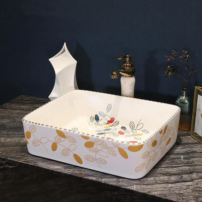 

China Artistic Handmade Counter top Basin Sink Handmade Ceramic Bathroom Vessel Sink Vanities ceramic vessel sink rectangular