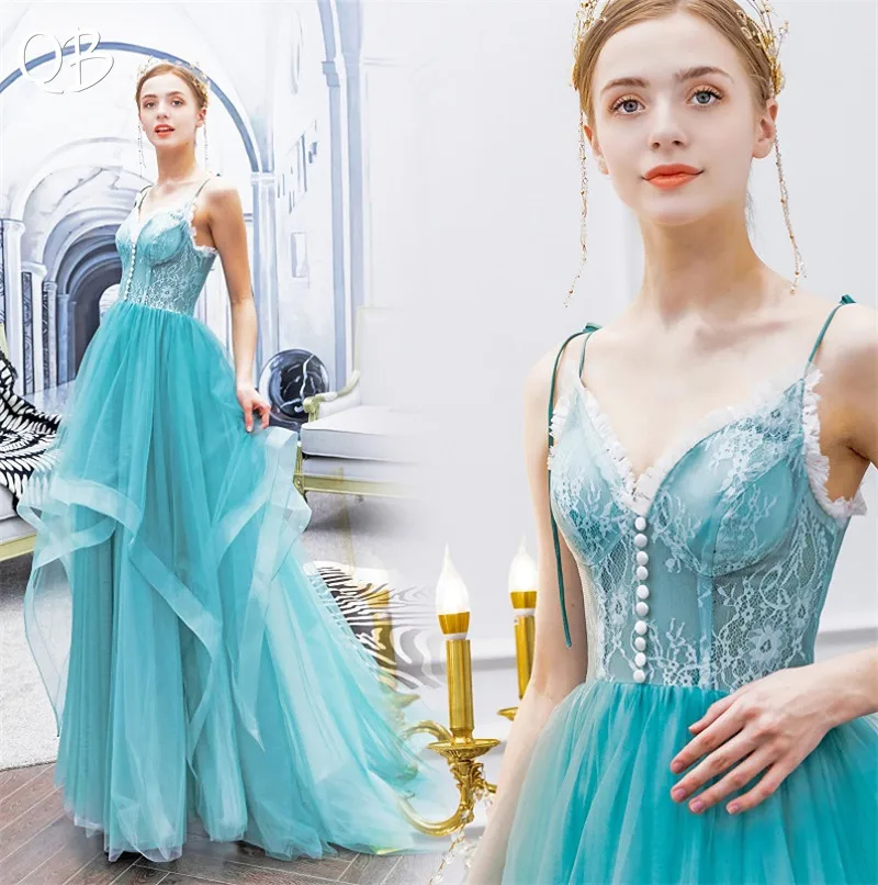 Sky Blue A-line Sweetheart Tulle Lace Elegant Evening Dresses 2020 New Fashion Long Formal Evening Gowns XH414