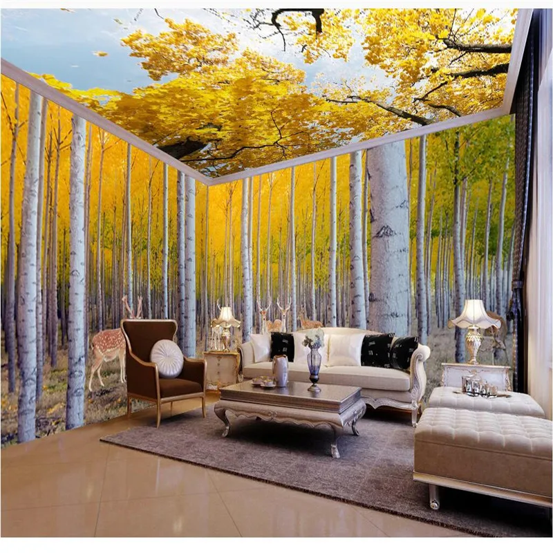 beibehang 3D Wallpaper Yellow Maple Leaf Smallpox Clouds Overall Room Background Modern Art Mural for Living Room Painting