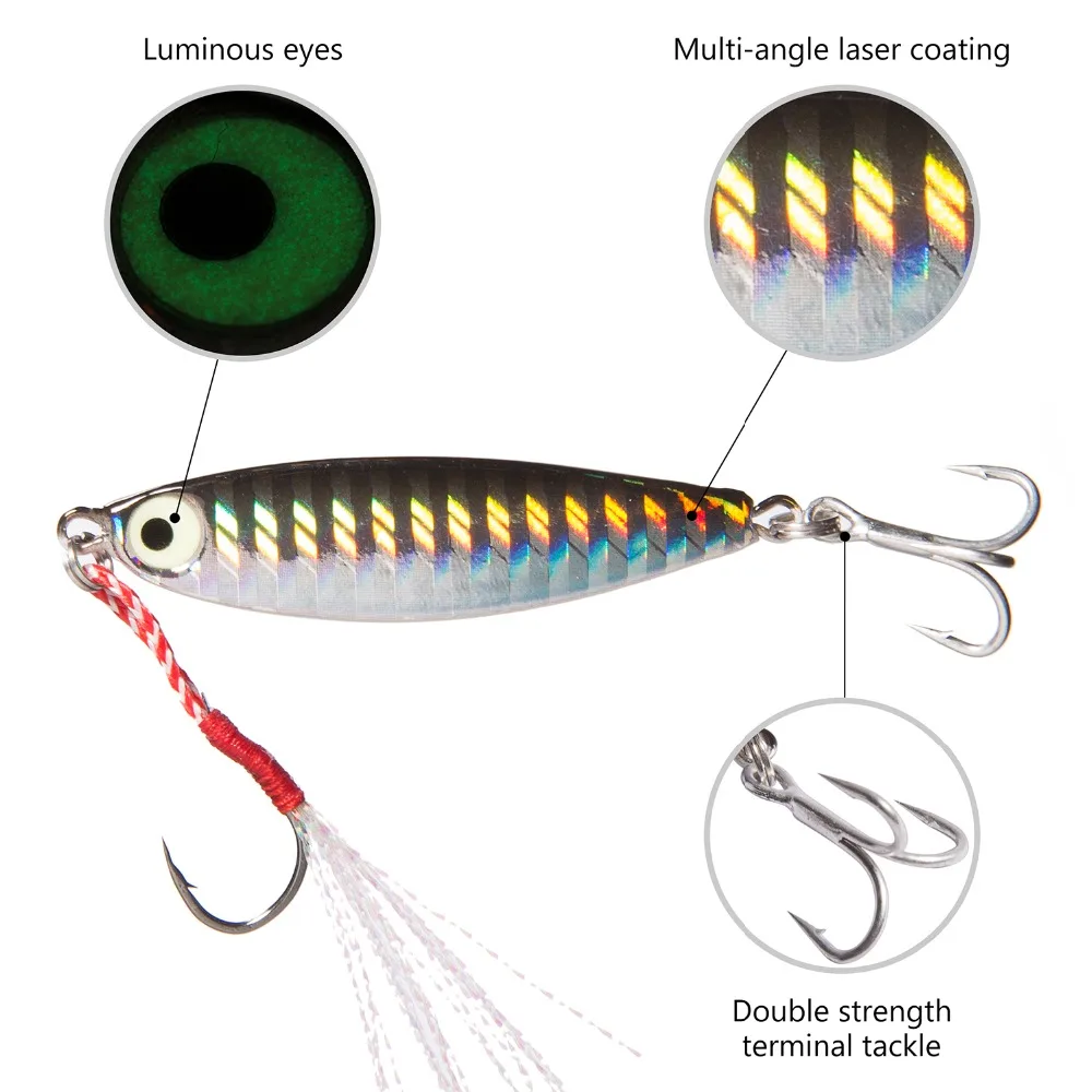 Bassdash Metal Surface Long Casting Jigging Lure Crankbait Jerkbait Spinning Fishing Jigs 7/10/15/20g , 5 Piece with Box