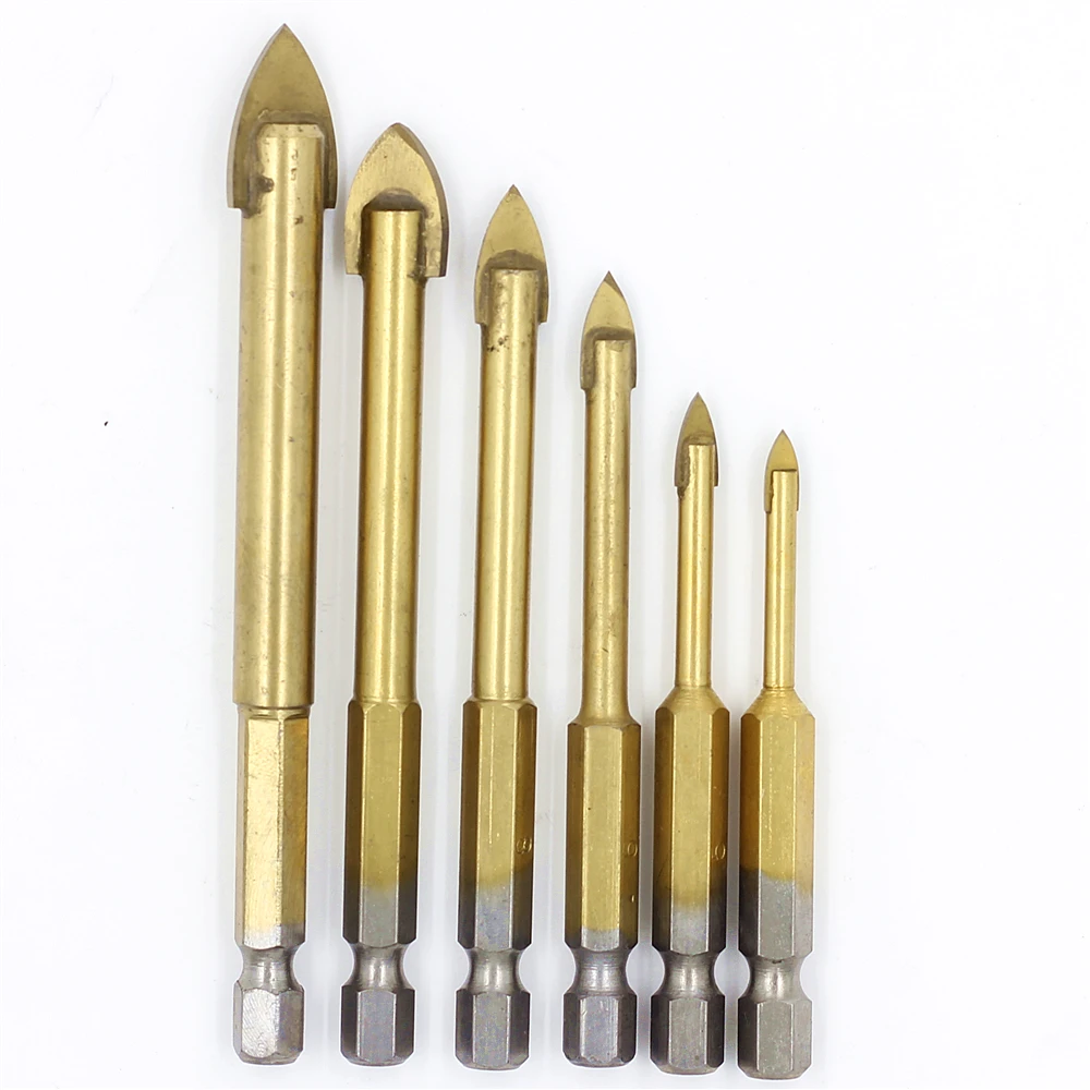 Juego de brocas de carburo de tungsteno, vástago hexagonal de 1/4 pulgadas, para broca de lanza cruzada de 4mm, 5mm, 6mm, 8mm, 10mm y 12mm, 6 unids/set