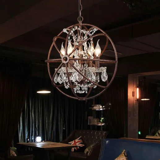 4 6 8 15 Candle lights Chandeliers E14 Lustres lights rusty vintage industrial loft iron crystal Chandelier