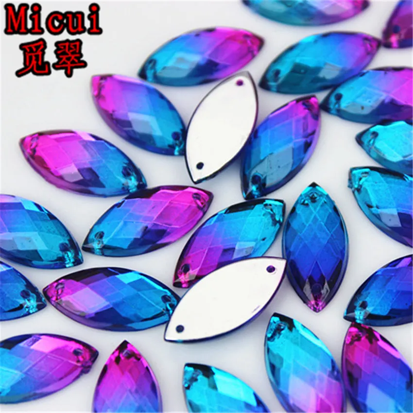 Micui 30Pcs 9*20mm Double Color Horse Eye Acrylic Rhinestones Crystal Stones Flatback Gems For Clothes Dress Sew On MC476