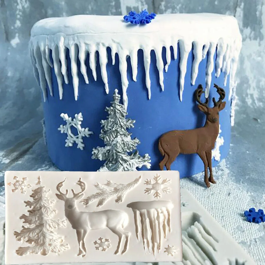 Christmas Tree Elk Snowflake Icicle Cake Molds Chocolate Moulds For The Baking Cake Tool DIY Sugarcraft Decoration Tool  H482