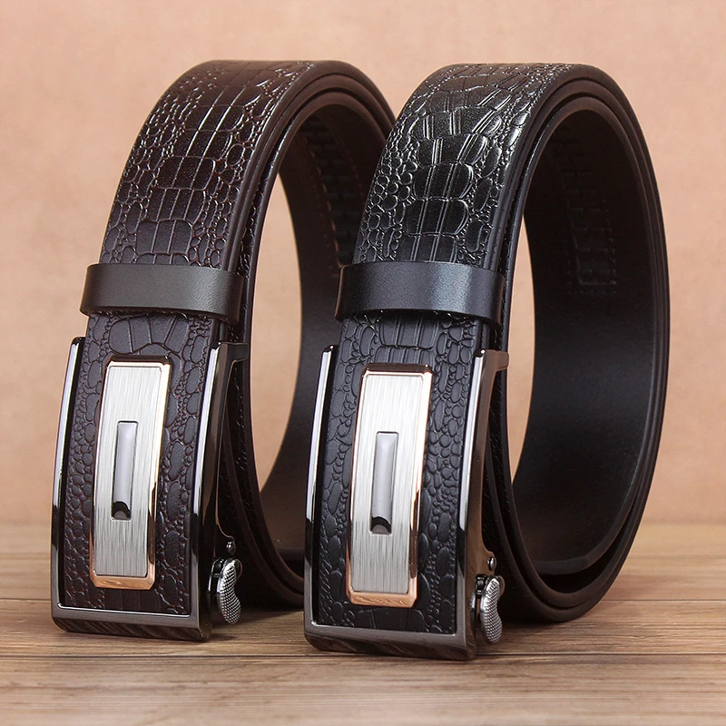 2018 SLIGOLEEE Fashion  Male belt Automatic Buckle Top Brand Luxury Business Belt Cow Genuine Leather belt for men 35mm Width