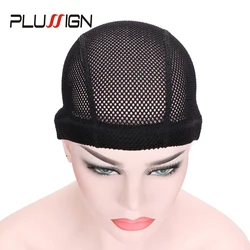 Black Dome Wig Cap For Making Wigs Big Hole Braided Wig Cap With Elastic Wig Bands Plussign Comfortable Hair Net For Sleeping