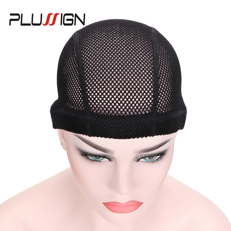 Czarny Dome peruka Cap do wyrobu peruk Big Hole peruka pleciona czapka z elastyczne peruka opaski Plussign wygodne włosy netto do spania