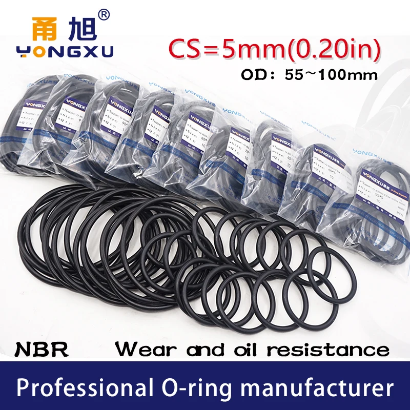 10PCS/Lot Black NBR Sealing O-Ring CS5mm OD55/60/65/70/75/80/85/90/95/100*5mm O Ring Seal Rubber Oring Gasket Rings Washer