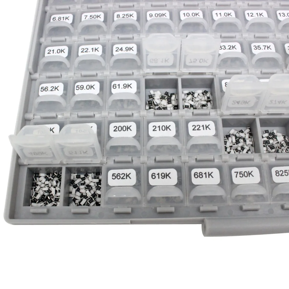 AideTek SMD SMT 1206 1% resistor kit E96 assorted 14400pcs BOX-ALL10M resistor storage box plastic part box lables R12E24100