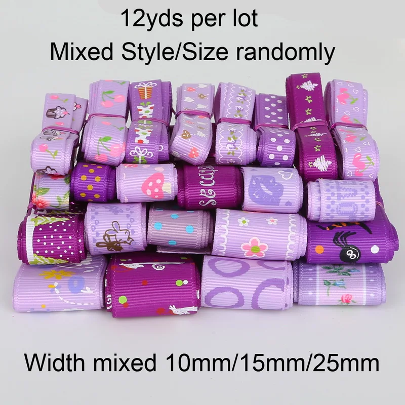 Mix 12Yards Grosgrain Satin Ribbon Cartoon Tape Colorful for Wedding Party Christmas Decoration DIY Sewing Gift Accessory Craft