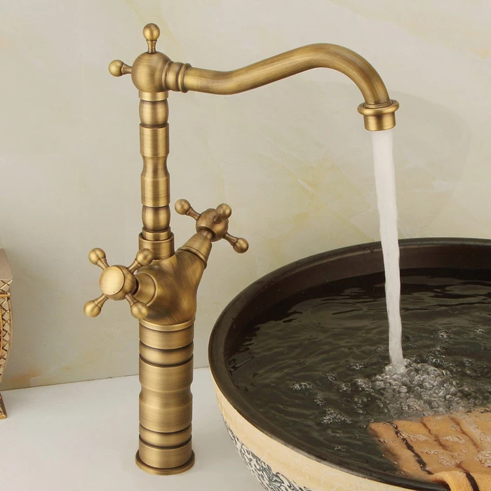 Rubinetti per lavabo rubinetti per lavabo da bagno in ottone antico rubinetti girevoli a doppia maniglia miscelatore per lavabo caldo e freddo rubinetto per WC ZLY-6712F