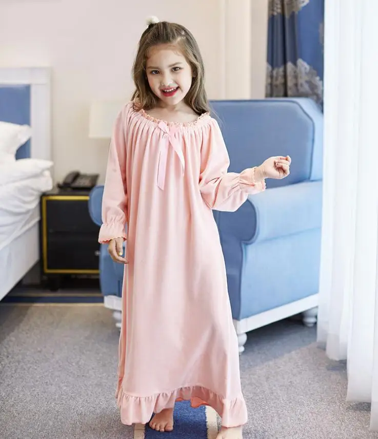 Spring Children\'s Nightgown Baby Girls Clothes Gold Velvet Kids Sleepwear Vintage Princess Home Wear Long Sleeve Pajamas Y338