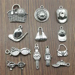 20pcs Hat Charms Sunglasses Charms Jewelry Making Watch Charms For Bracelet Making Antique Silver Color