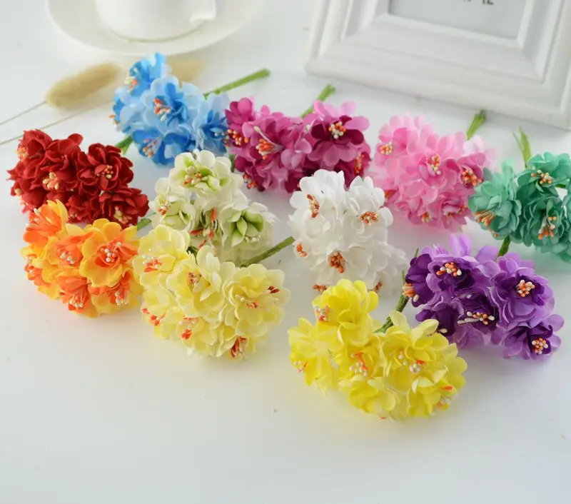 6pcs stame di seta fiori artificiali finti per la decorazione di cerimonia nuziale artigianato Bouquet da sposa fai da te regalo decorativo ghirlanda di Scrapbooking