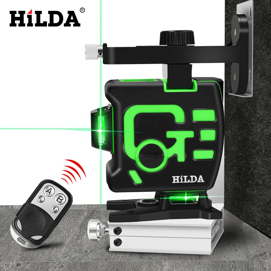 HILDA 3D Laser Level Self-Leveling 360 Horizontal And Vertical Cross Green 12 Lines 3D Rotary Level Laser Horizontal Vertical