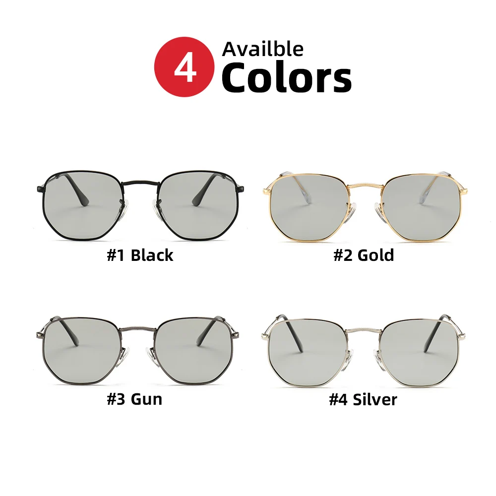 Women Photochromic Sunglasses Polarized Men Color Changing Sunglasses Ladies Fashion Oval Driving Metal Shades