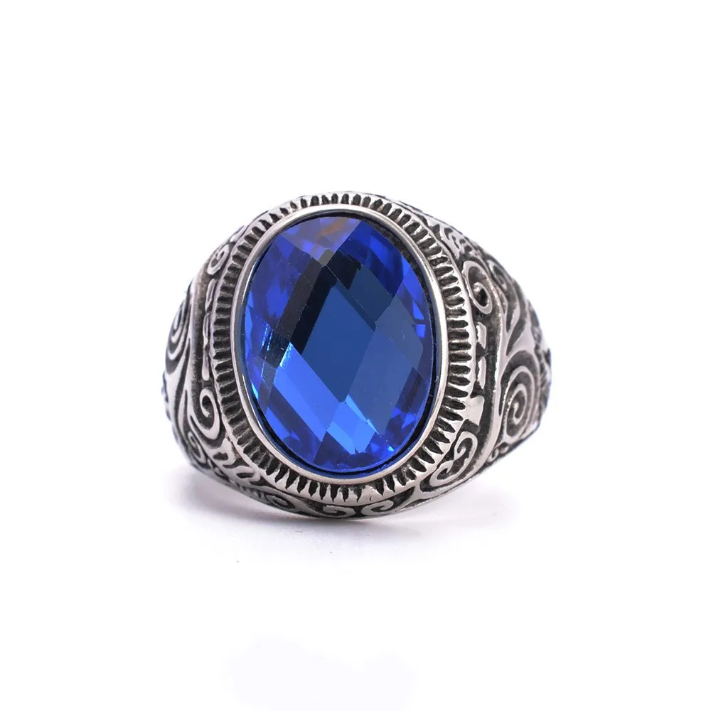 Cool Men\'s Silver color Ring Blue Zircon 316L Stainless Steel Ring Fashion Jewelry