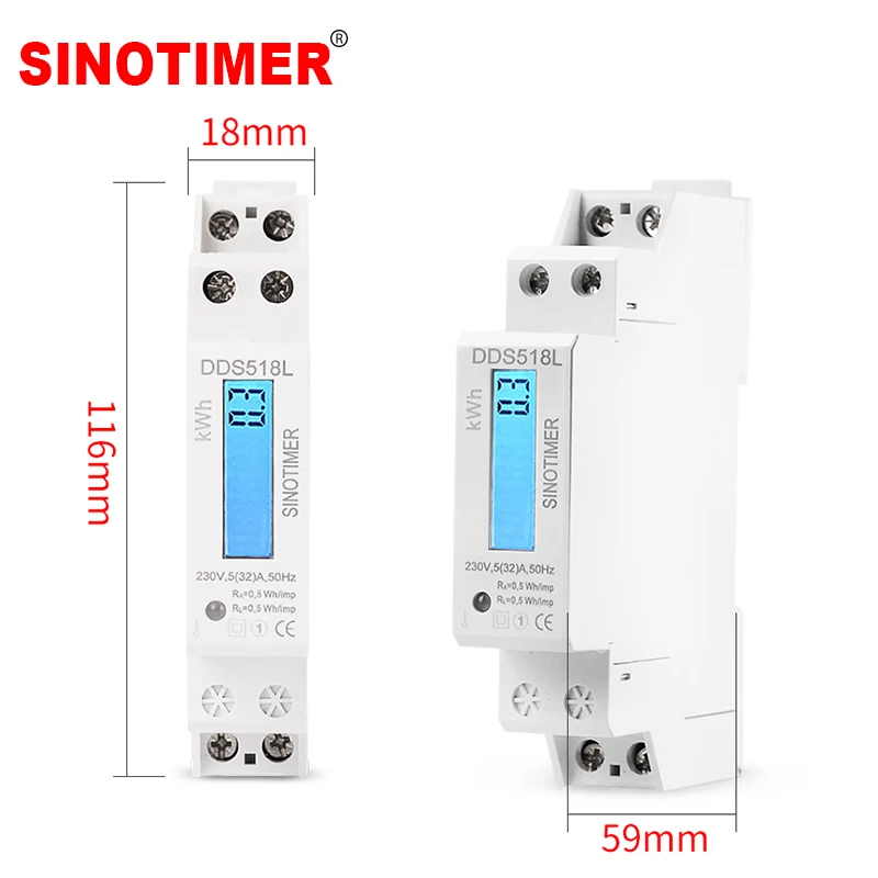 Single Phase Two Wire LCD Backlit Wattmeter Power Consumption Watt Energy Meter kWh AC 5-32A 230V 50Hz Electric Din Rail Mount