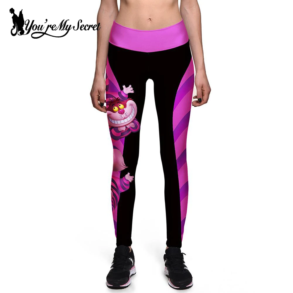 [Jesteś moim sekretem] Halloween kobiety legginsy wysokiej talii Silm Fitness leginsy alicja w krainie czarów uśmiech kot spodnie z nadrukiem cyfrowym