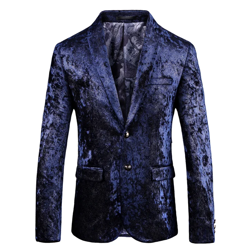 

2019 Winter Luxury Men's Blazer Slim Fit Royal Blue Velvet Blazer Men England Style Casual Groom Wedding Male Jacket