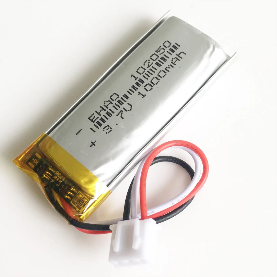 Akumulator Lipo 3,7 V 1000 mAh 102050   z wtyczką JST 3PIN 1.0/1.25/1.5/2.0/2.5 do kamery GPS z mikrofonem przewodowym