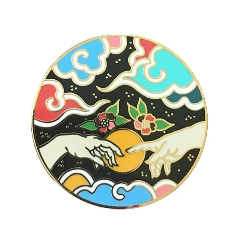 Flor nuvem mãos noite céu duro esmalte pino distintivo