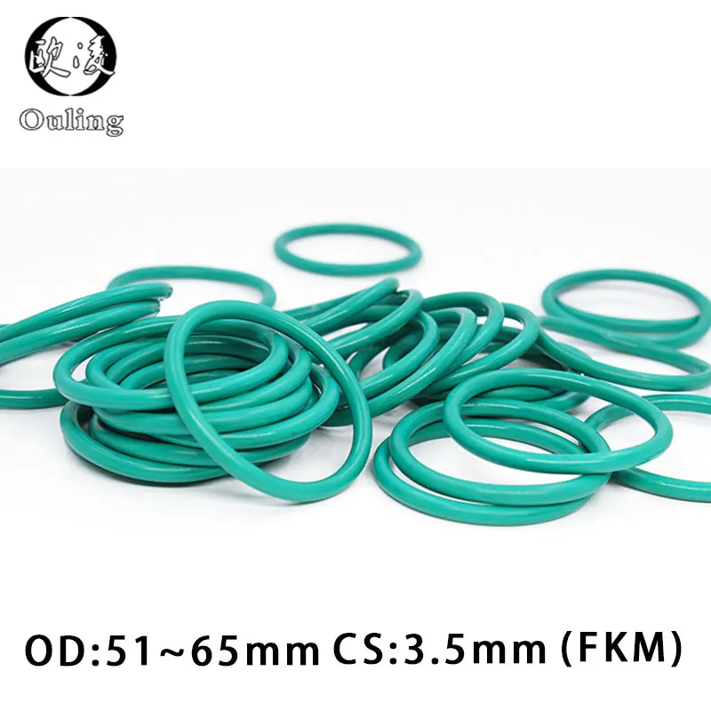 Rubber Ring Green FKM O ring Seal 3.5mm Thickness OD51/52/53/55/56/57/58/60/62/63/65mm Rubber ORings seal Oil Ring Gasket Washer