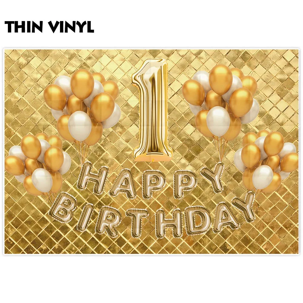 Allenjoy photo backgrounds Happy 1st Birthday golden lattices balloons kids party family decoration banner photophone photocall