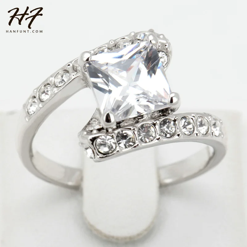 Top Quality Square Rose Gold Color Fashion Ring Austrian Crystals Full Sizes HotSale R353 R354