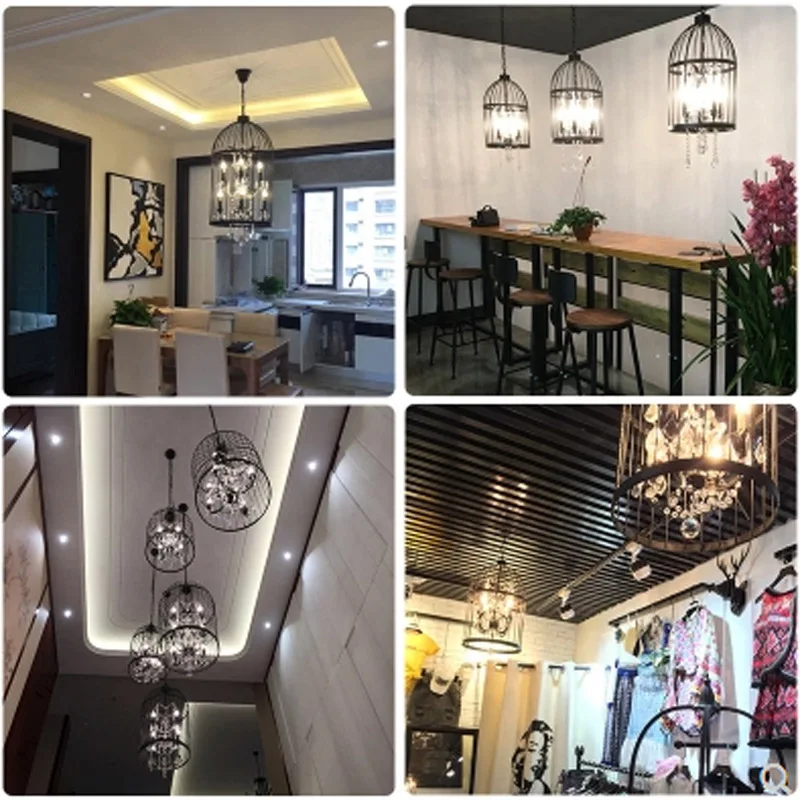 American country vintage iron bird cage chandelier retro villa staircase crystal pendant lamp home deco rust iron light fixture
