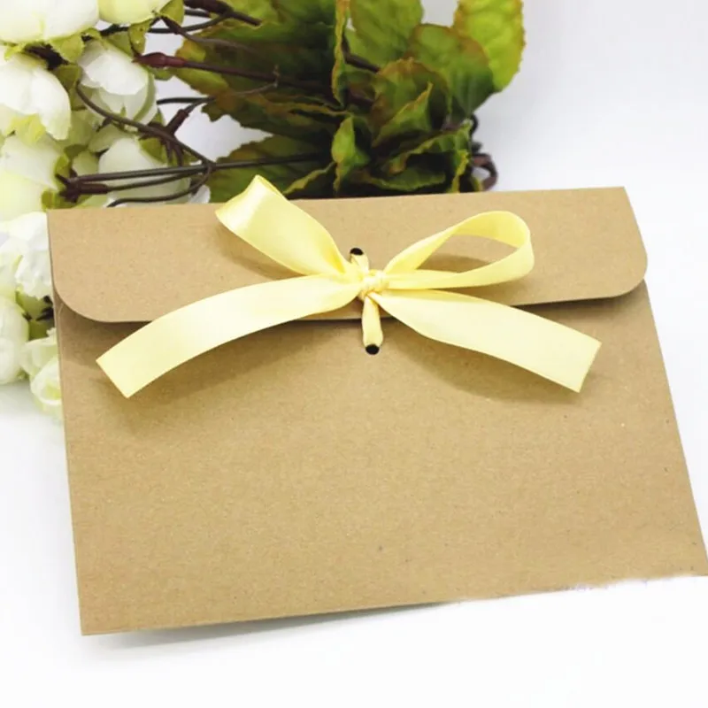 50pcs Vintage Kraft Paper CD Paper Envelopes DVD Papar Case Bag Gift Bag CD Paper Storage Bags Cover Holding 1CD Envelope+ribbon