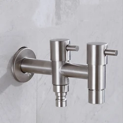 304 Stainless Double Handle Dual Valve Outdoor Garden Faucet Washing Machine Tap Bibcock Toilet Tap