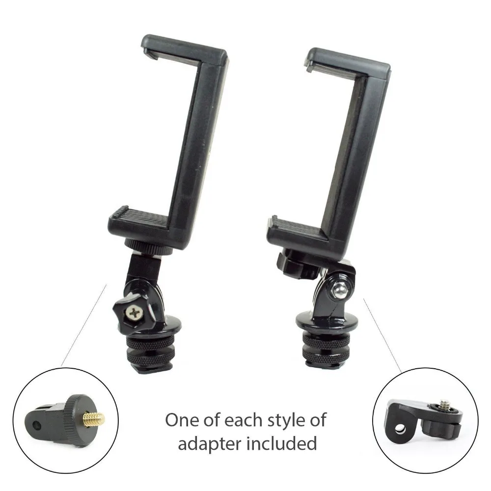 2X Jumbo Phone Holder & Adapter Set for Phones with Hot Shoe. Full Setup with 2 Styles of Screw Adapters (1/4