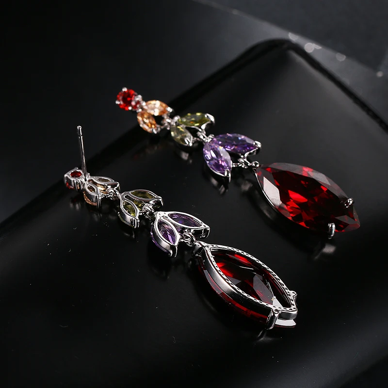 Emmaya Factory Price Colorful Zircon Earrings for Women White Gold Color Crystal Jewelry New Arrive For New Year Gift